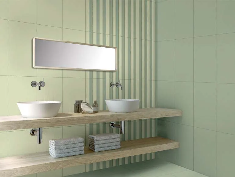 Washbasin design with floating wooden vanity